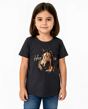 T-Shirt Baby Look Infantil Feminina Estanciero Horse Foil
