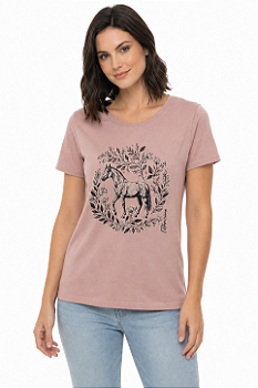 T-Shirt Baby Look Feminina Cavalo Arabescos Estanciero