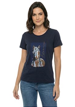 T-Shirt Baby Look Feminina Estanciero Cavalo Multicores