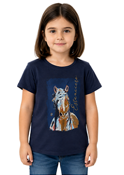 T-Shirt Infantil Baby Look Feminina Estanciero Cavalo Multicores