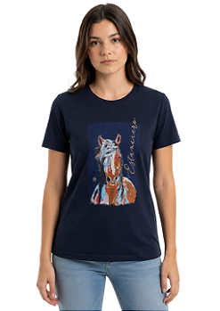 T-Shirt Juvenil Baby Look Feminina Estanciero Cavalo Multicores