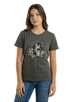 T-Shirt Juvenil Baby Look Feminina Cavalo E Flores