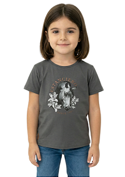 T-Shirt Infantil Baby Look Feminina Cavalo E Flores