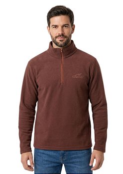 Blusa Microsoft Fleece Masculina Meio Zíper Estanciero Marrom Escuro