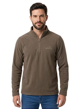 Blusa Microsoft Fleece Masculina Meio Zíper Estanciero Marrom