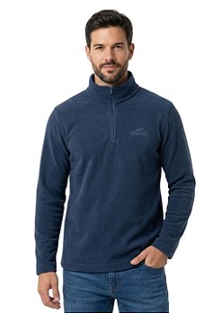 Blusa Microsoft Fleece Masculina Meio Zíper Estanciero Azul
