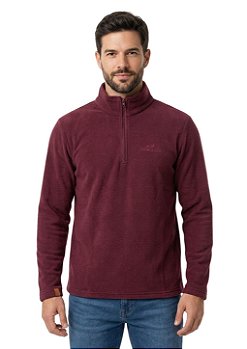 Blusa Microsoft Fleece Masculina Meio Zíper Estanciero Marsala