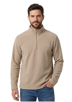 Blusa Microsoft Fleece Masculina Meio Zíper Estanciero Bege