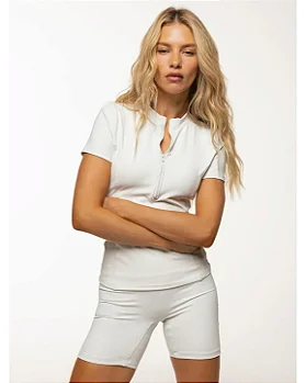 BLUSA MANGA CURTA COM ZÍPER - BRANCO TAPIOCA