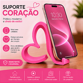Suporte Para Celular De Mesa Formato Coração Decorativo Top