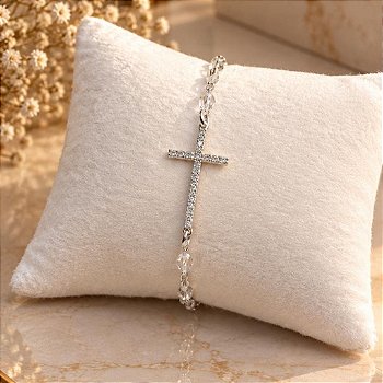 Pulseira Cruz de Luz Prata com Zircônias