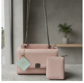Bolsa tiracolo pequena rose, com carteira.