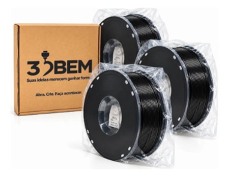 Kit 3 Filamentos PETG Preto 3DBem 1kg 1,75mm (3kg)