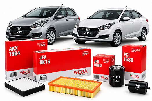 Kit de Filtros Revisão Completa Hyundai HB20 HB20S 1.0 12v 3cc Aspirado Wega