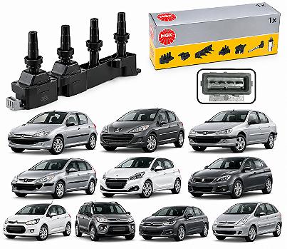 Bobina De Ignição 4 pinos Peugeot 206 207 306 307 1.6 16v Flex NGK