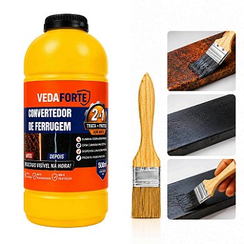 Kit Convertedor de Ferrugem 500ml + Pincel 2 Polegadas Profissional