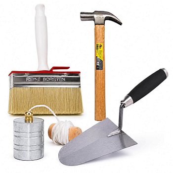 Kit Ferramentas Pedreiro Completo Prumo Colher Martelo Broxa