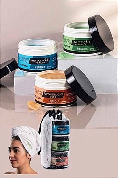 Kit Cronograma Capilar Herédia 3 Máscaras 250g Com Turbante