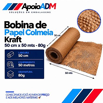 Bobina de Papel Colmeia Kraft – 50 cm × 50 m