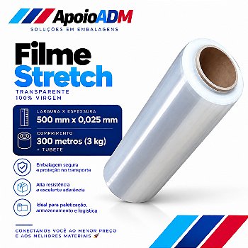 Filme Stretch Transparente 500 mm × 25 Micras – 300m 3 kg (Líquido)