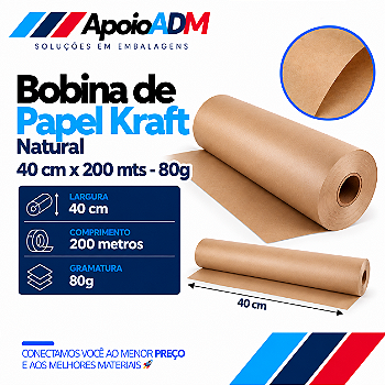 Bobina de Papel Kraft Natural 80g – 40 cm × 200 m