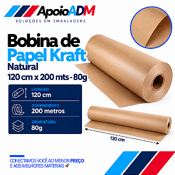 Bobina de Papel Kraft Natural 80g – 120 cm × 200 m