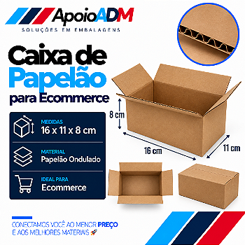 Caixa de Papelão para E-commerce – 16×11×8 cm
