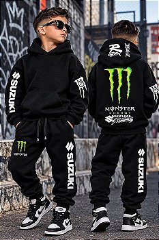 Conjunto Moletom 03 Cabos Infantil Calça e Blusa Com Capuz Bolso Canguru Algodão