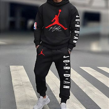 Conjunto Moletom 03 Cabos Marca Jordan-Calça e Blusa Com Capuz Bolso Modelo Canguru 100% Algodão