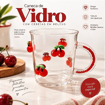 Caneca Vidro Borossilicato cereja 420ML