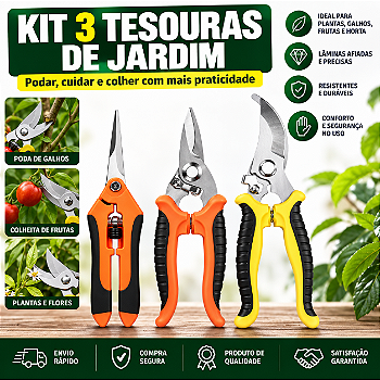 Conjunto de 3 Tesouras de Poda para Jardim