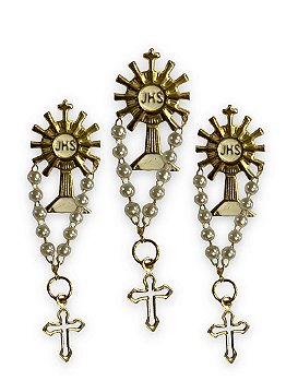 12 Boton Broche JHS Ostensório com Terço Pérola