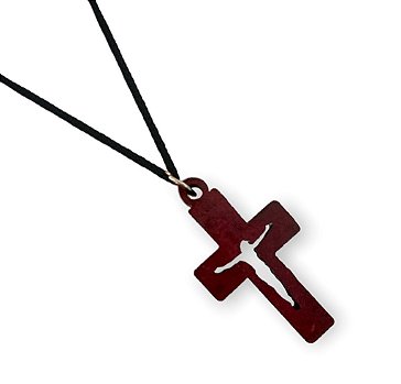 Cordão Pescoço com Cruz Madeira e Jesus Vazado