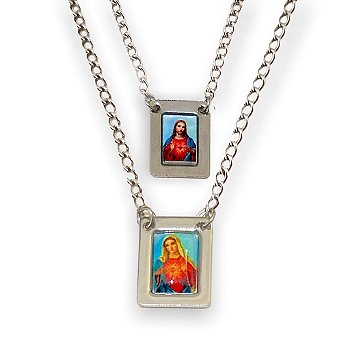 Escapulario Aço Inox Sagrado Coração de Maria e Jesus