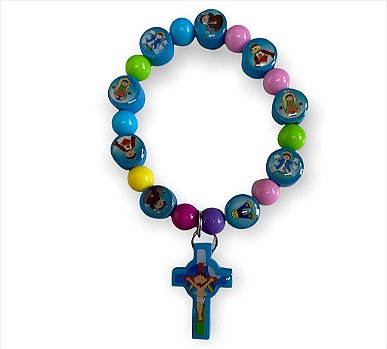 Pulseira Infantil Vários Santos Colorida Azul com Crucifixo
