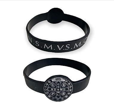 Pulseira Silicone Medalha de São Bento Preta infantil