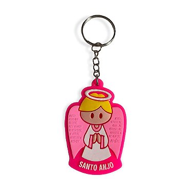 Chaveiro Emborrachado Santo Anjo Rosa