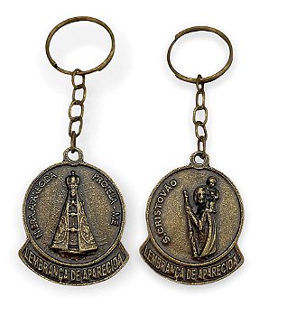 Chaveiro de NS Aparecida  E São Cristovão Metal Zamak