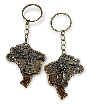 Chaveiro Mapa NS Aparecida  e São Cristovão Metal Zamak