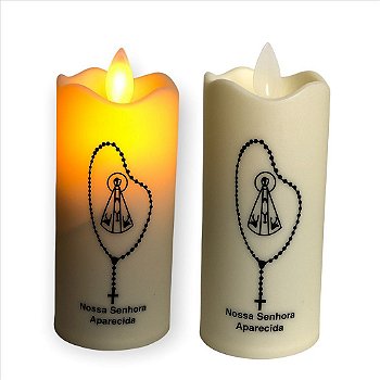 Vela Led Eletronica Nossa Senhora Aparecida Terço + Pilha AA