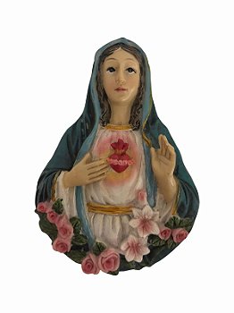 Adorno Porta Parede Sagrado Coração de Maria Resina 13cm