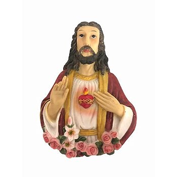 Adorno Porta Parede Sagrado Coração de Jesus Resina 13cm