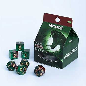 Conjunto de 7 dados Viper - Guildas Fúria Selvagem - Vermelho e Verde 7un