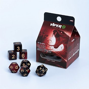 Conjunto de 7 dados Viper - Guildas Caos Mortífero - Preto e Vermelho 7uni