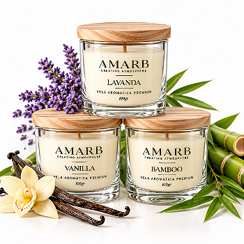 KIT 3 Velas aromáticas (Bamboo, Vanilla e Lavanda)