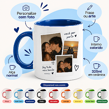 Caneca Personalizada com Alça e Interior Colorido - 325ml