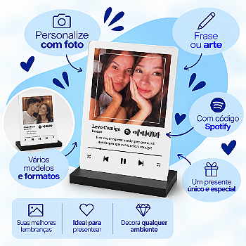 Placa Spotify Personalizada com Foto, Música e Frase