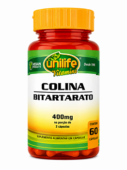 Colina Bitartrato 400mg Unilife Vitamins 60 Cápsulas Vegano