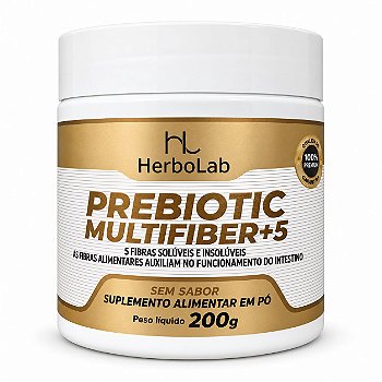 Prebiotic Multifiber+5 HerboLab Sem Sabor 200g – Mix de 5 Fibras Alimentares
