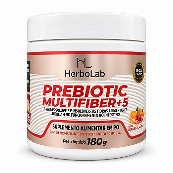 Prebiotic Multifiber+5 HerboLab Sabor Morango Tropical 180g – Mix de 5 Fibras Alimentares